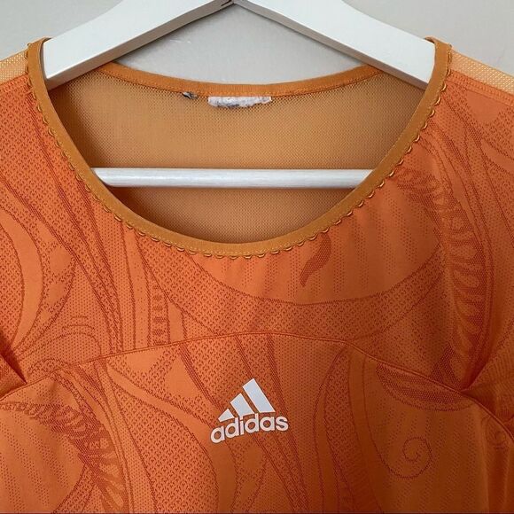 Adidas T-Shirt Top Orange Athletic Workout Athleisure Casual Sheer Climacool - Picture 6 of 12